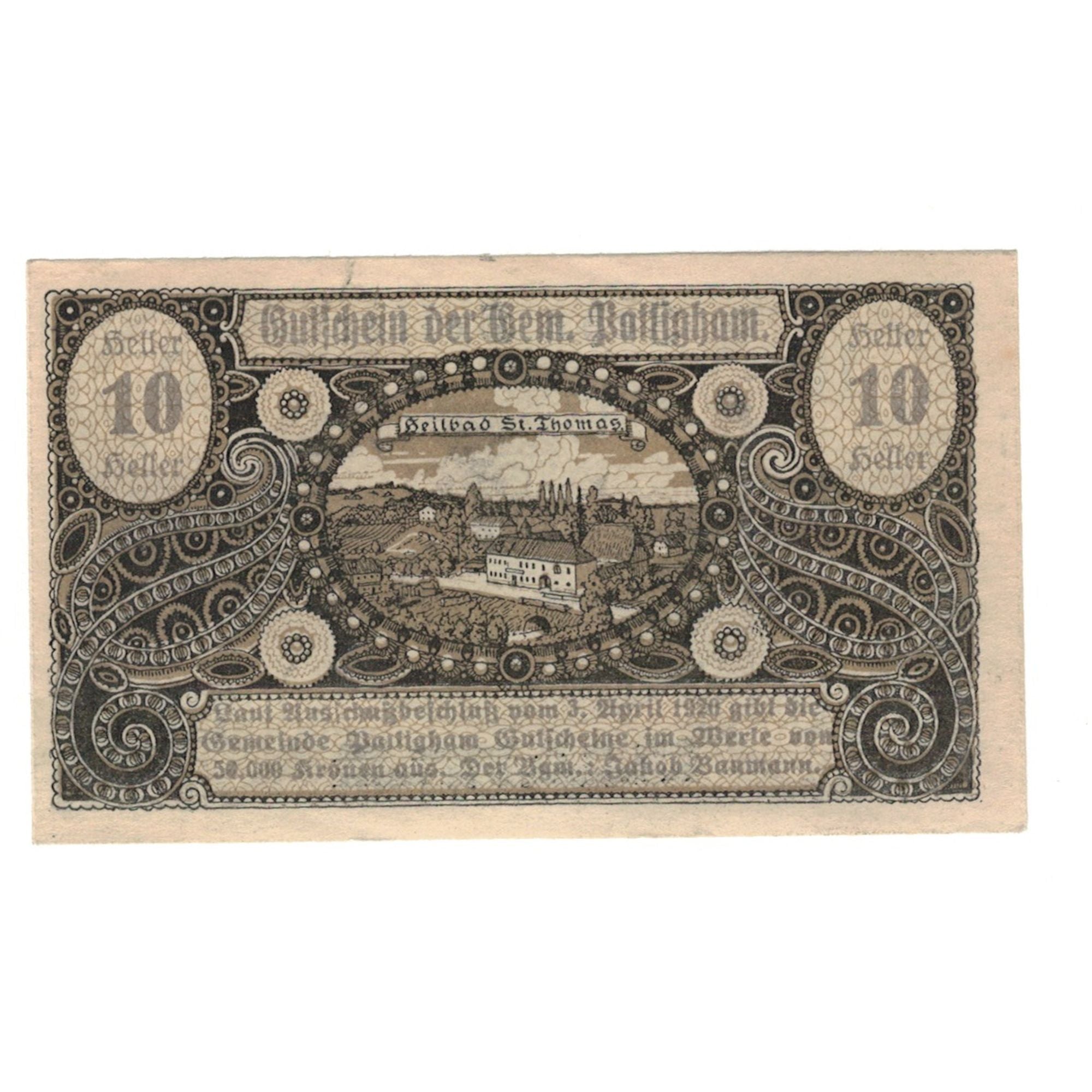 Banknote, Austria, Pattingham O.Ö. Gemeinde, 10 Heller, paysage, 1920