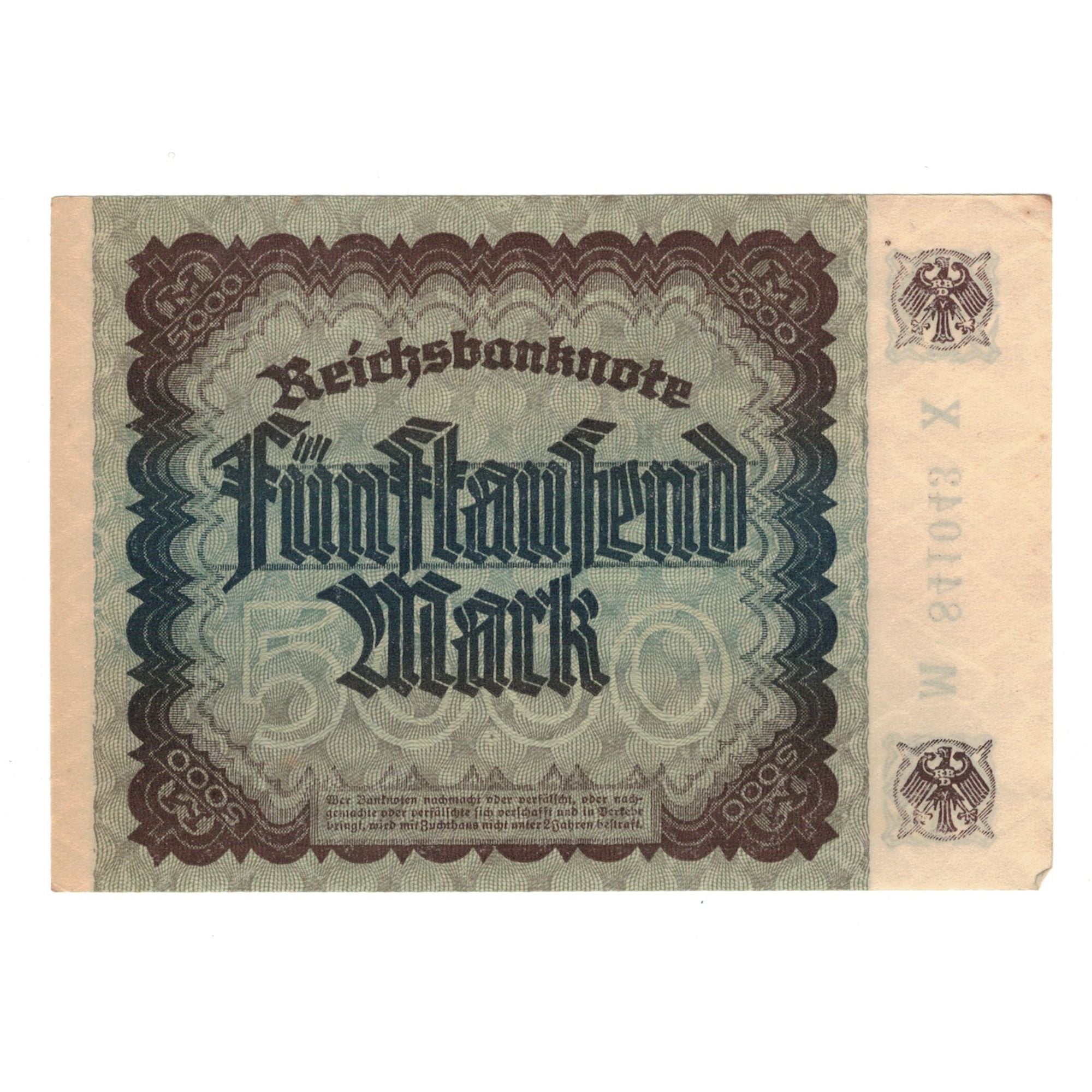 Billet, Allemagne, Reichsbanknote Reichsbankdirektorium Berlin (Republic