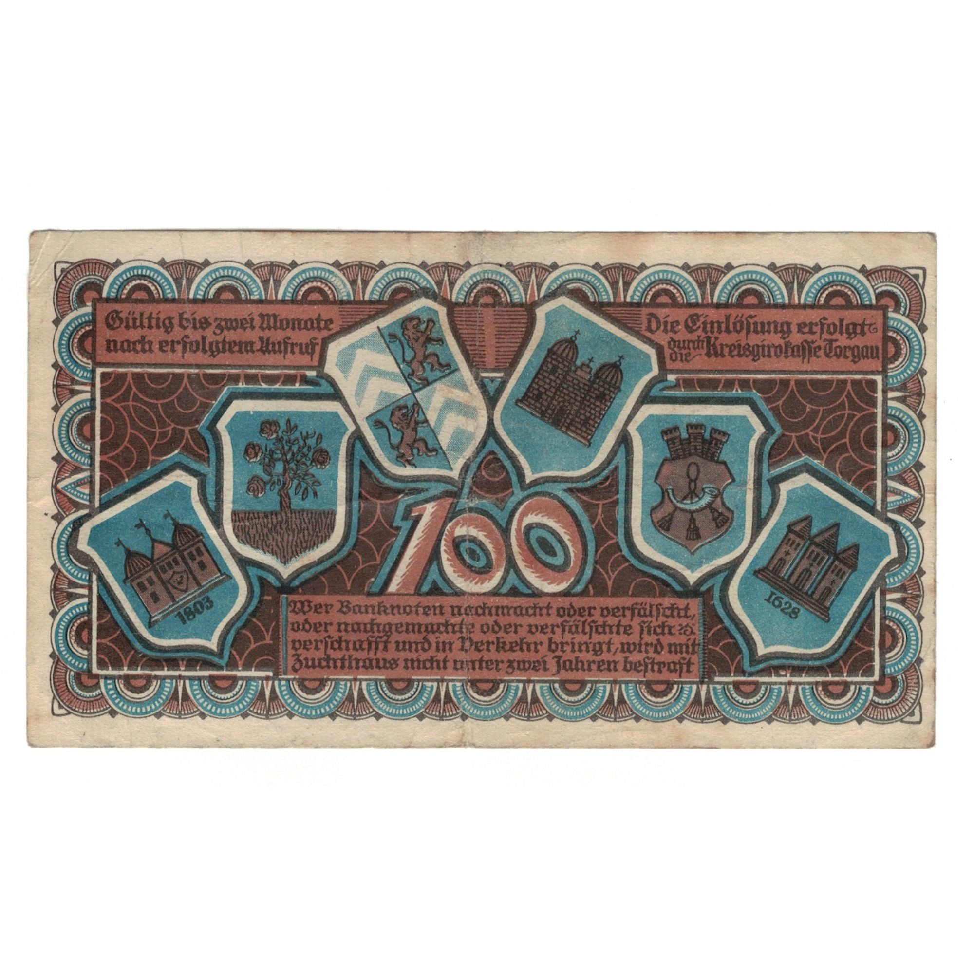 Banknote, Germany, Torgau Stadt, 100 Pfennig, personnage, 1922, 1922-11-01