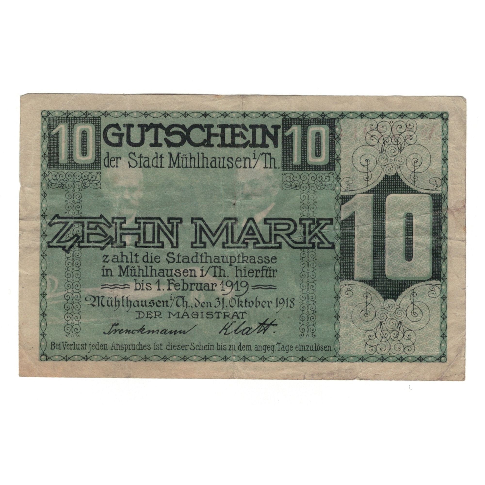 Banknote, Germany, Mühlhausen I. Thüringen Stadt, 10 Pfennig, village, 1918
