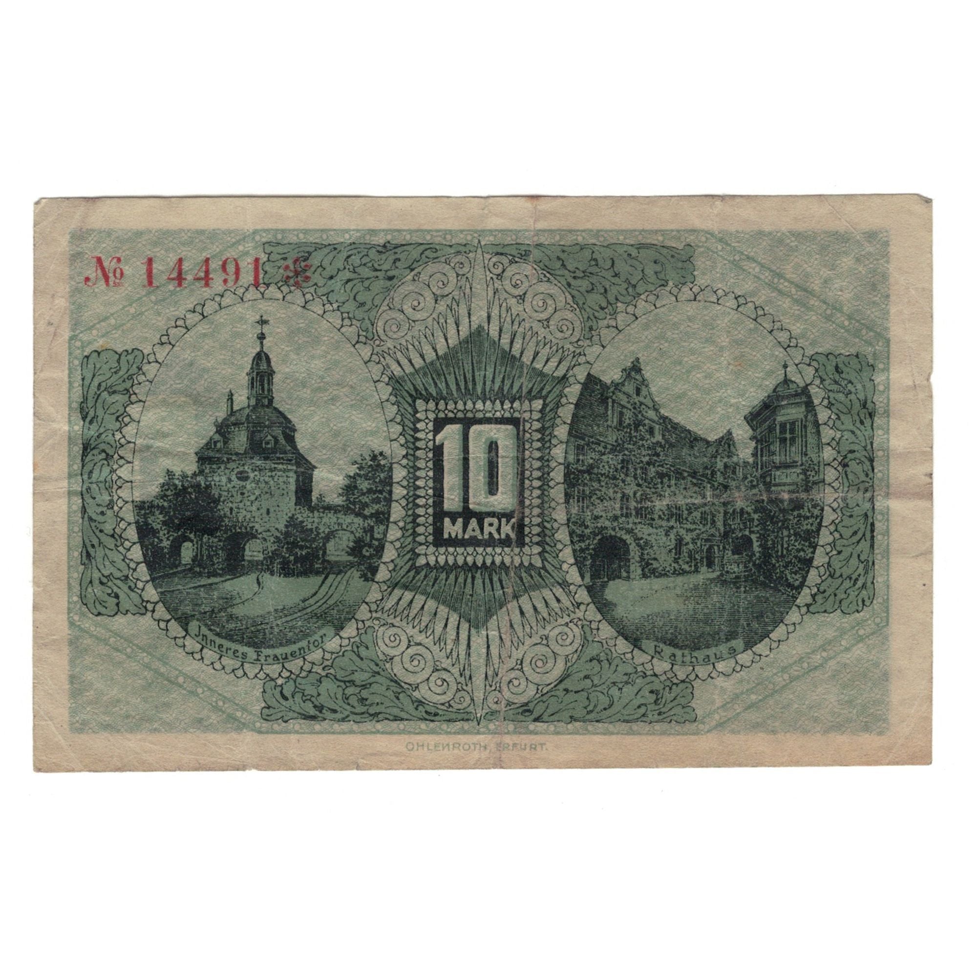 Banknote, Germany, Mühlhausen I. Thüringen Stadt, 10 Pfennig, village, 1918