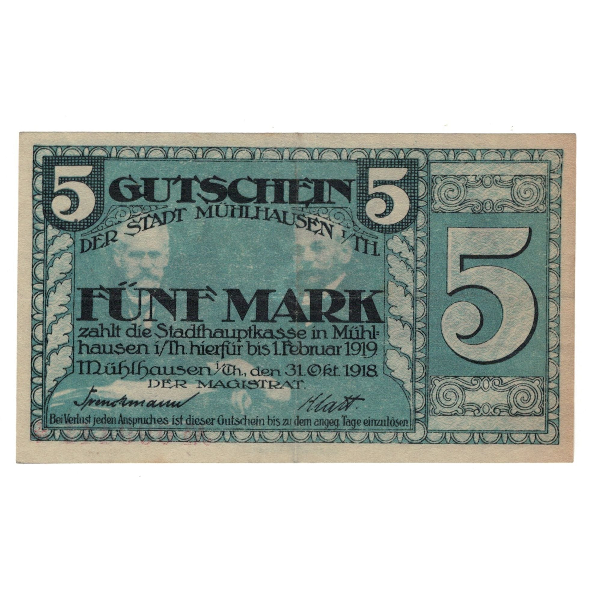 Banknote, Germany, Mühlhausen I. Thüringen Stadt, 5 Pfennig, Batiment, 1918