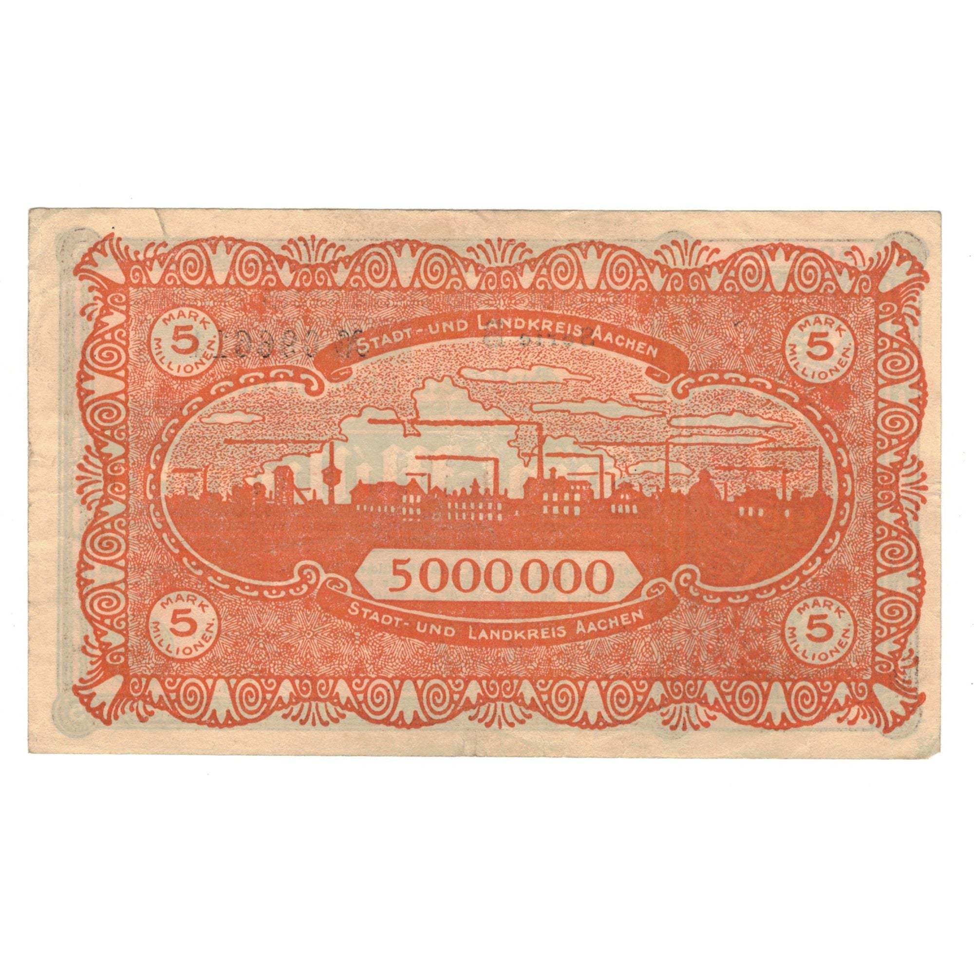 Banknote, Germany, Aachen Stadt und Landkreis, 5 Millionen Mark, Texte, 1923