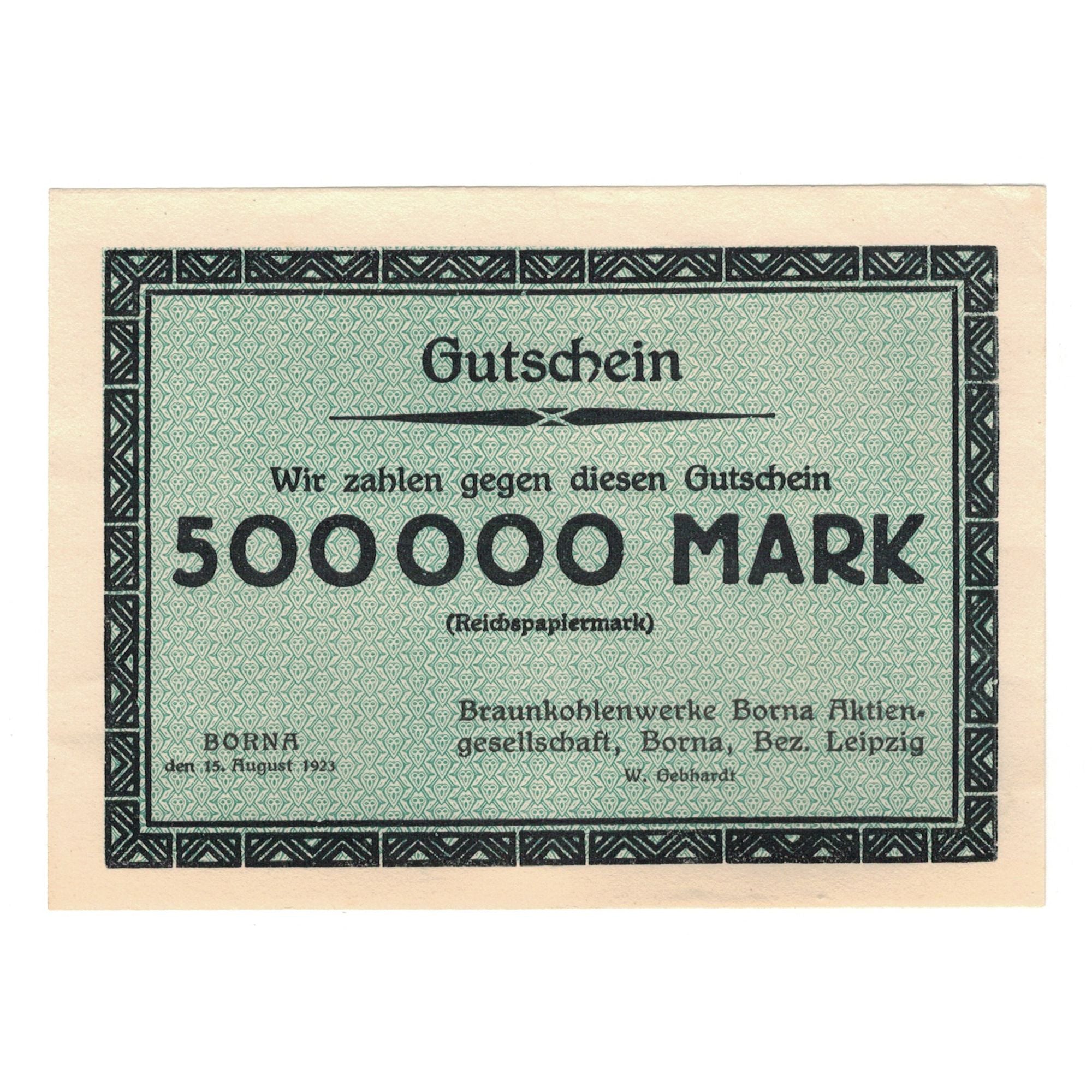 Banknote, Germany, Borna, Braunkohlenwerke Aktiengesellschaft HI1, 500 000 Mark
