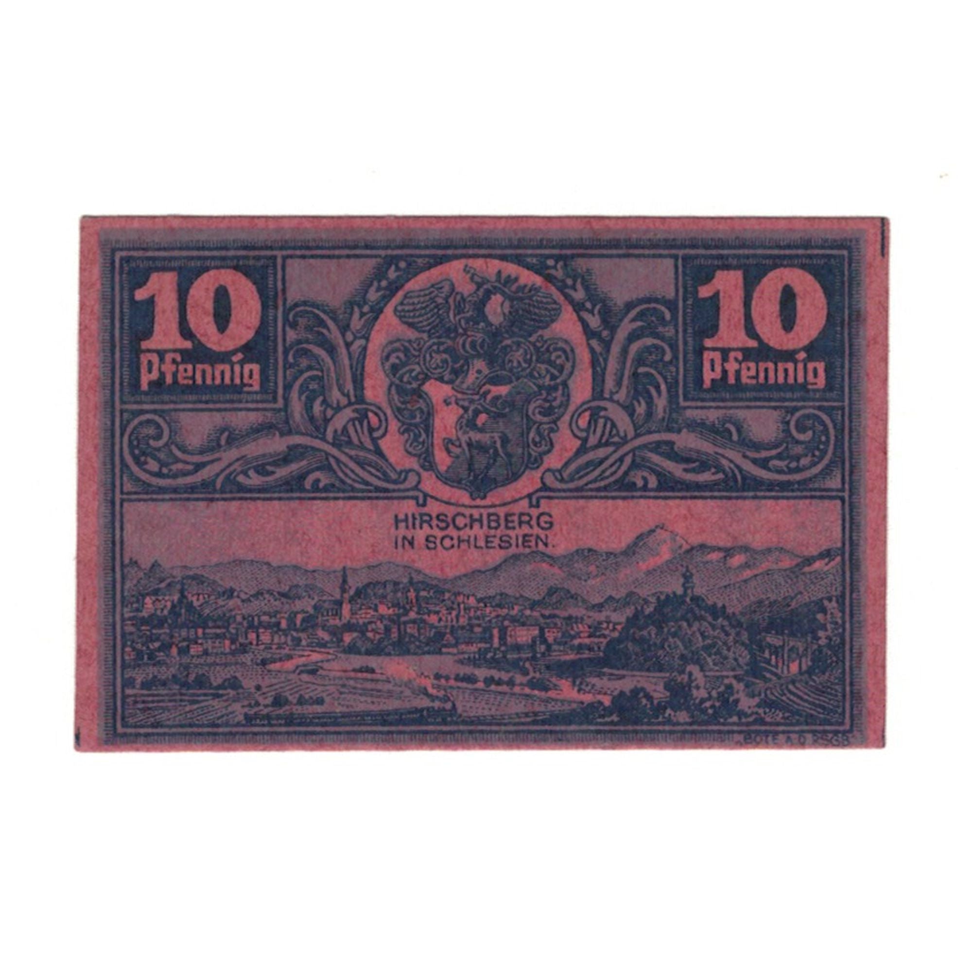 Banknote, Germany, Hirschberg i. Schles Stadt, 10 Pfennig, paysage, 1920