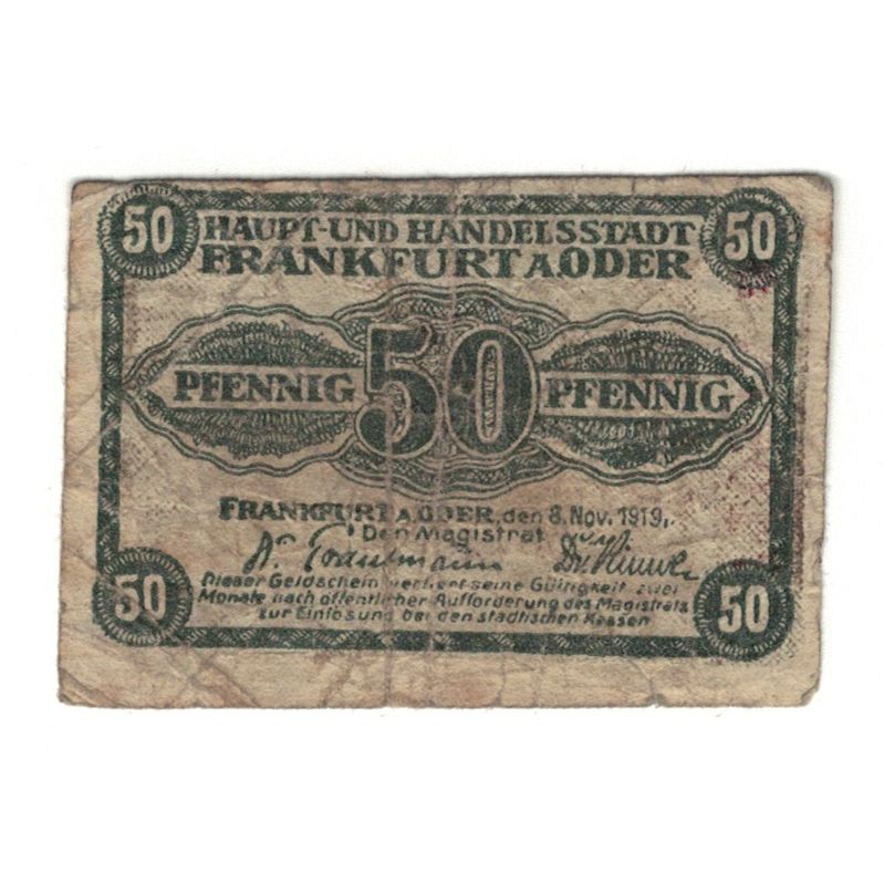 Billet, Allemagne, Frankfurt a.d. Oder Stadt, 50 Pfennig, château, 1919