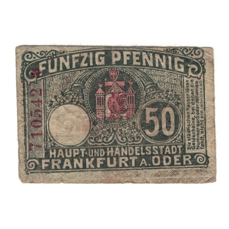 Billet, Allemagne, Frankfurt a.d. Oder Stadt, 50 Pfennig, château, 1919