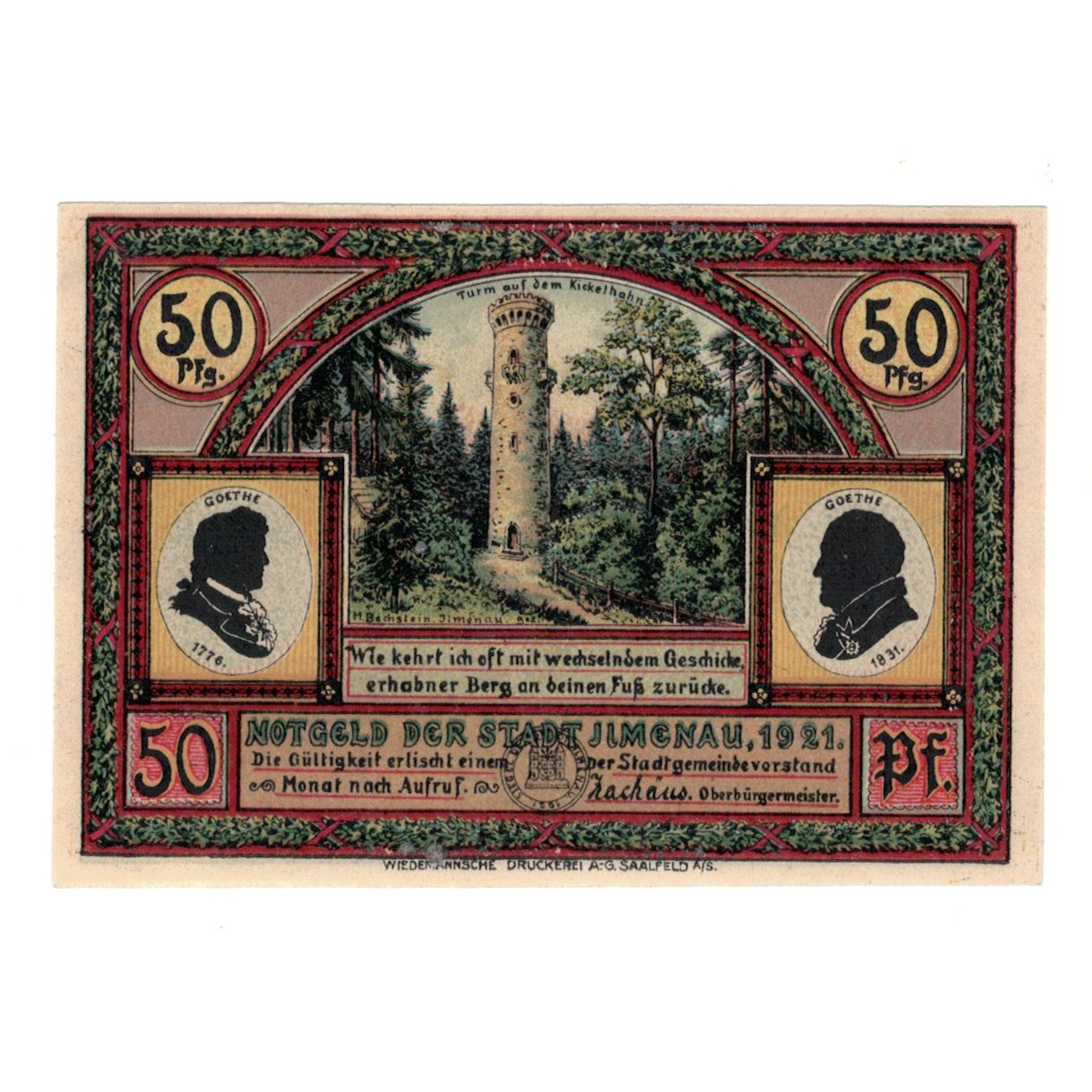 Banknote, Germany, Ilmenau Stadt, 50 Pfennig, paysage, 1921, AU(55-58)