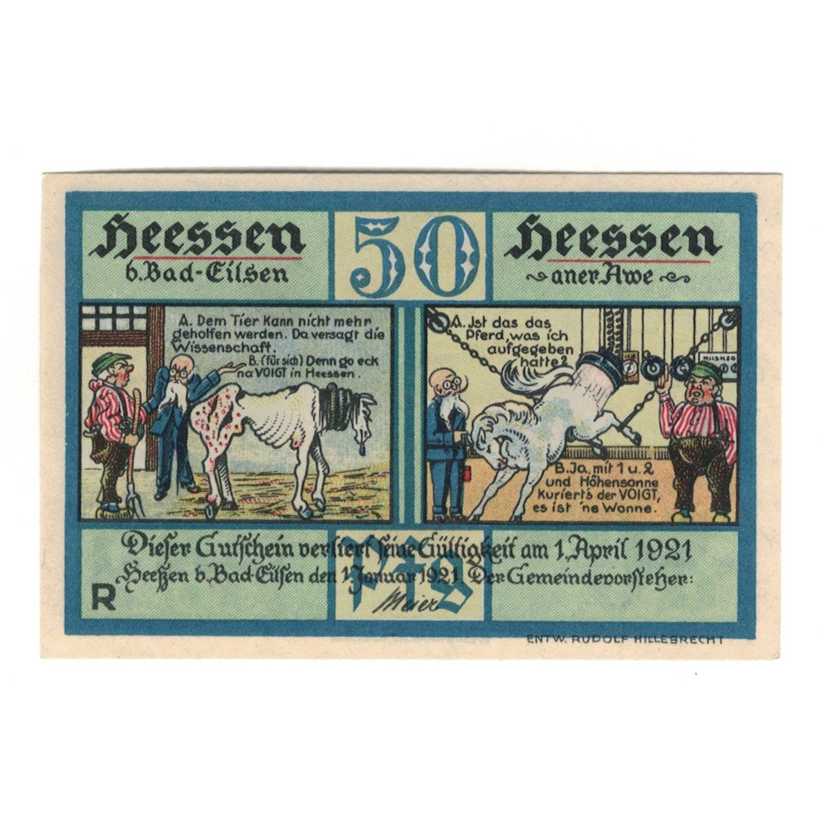 Banknote, Germany, Heessen bei Eilsen Gemeinde, 50 Pfennig, personnage, 1921