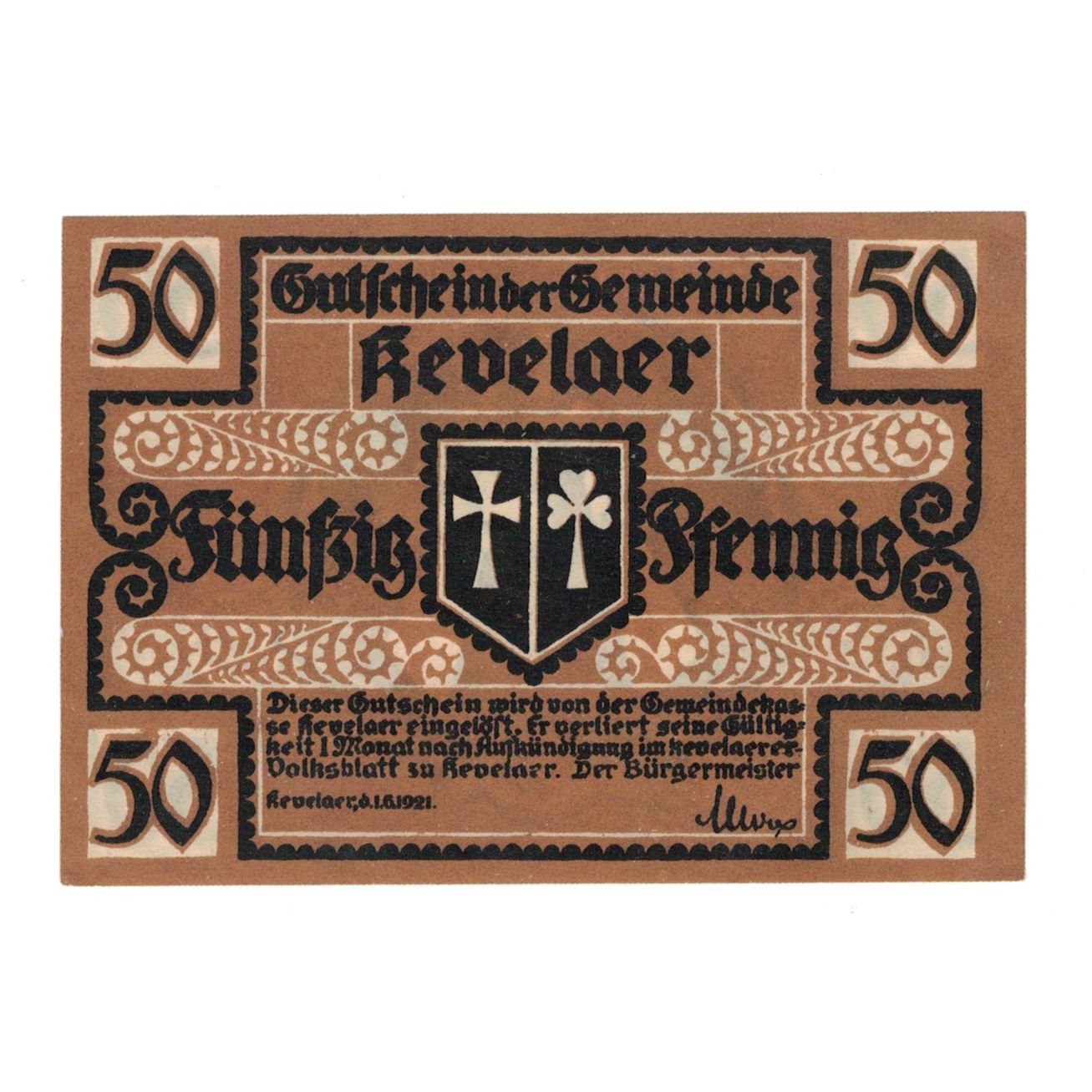 Banknote, Germany, Kevelaer Gemeinde, 50 Pfennig, personnage, 1921, 1921-06-01