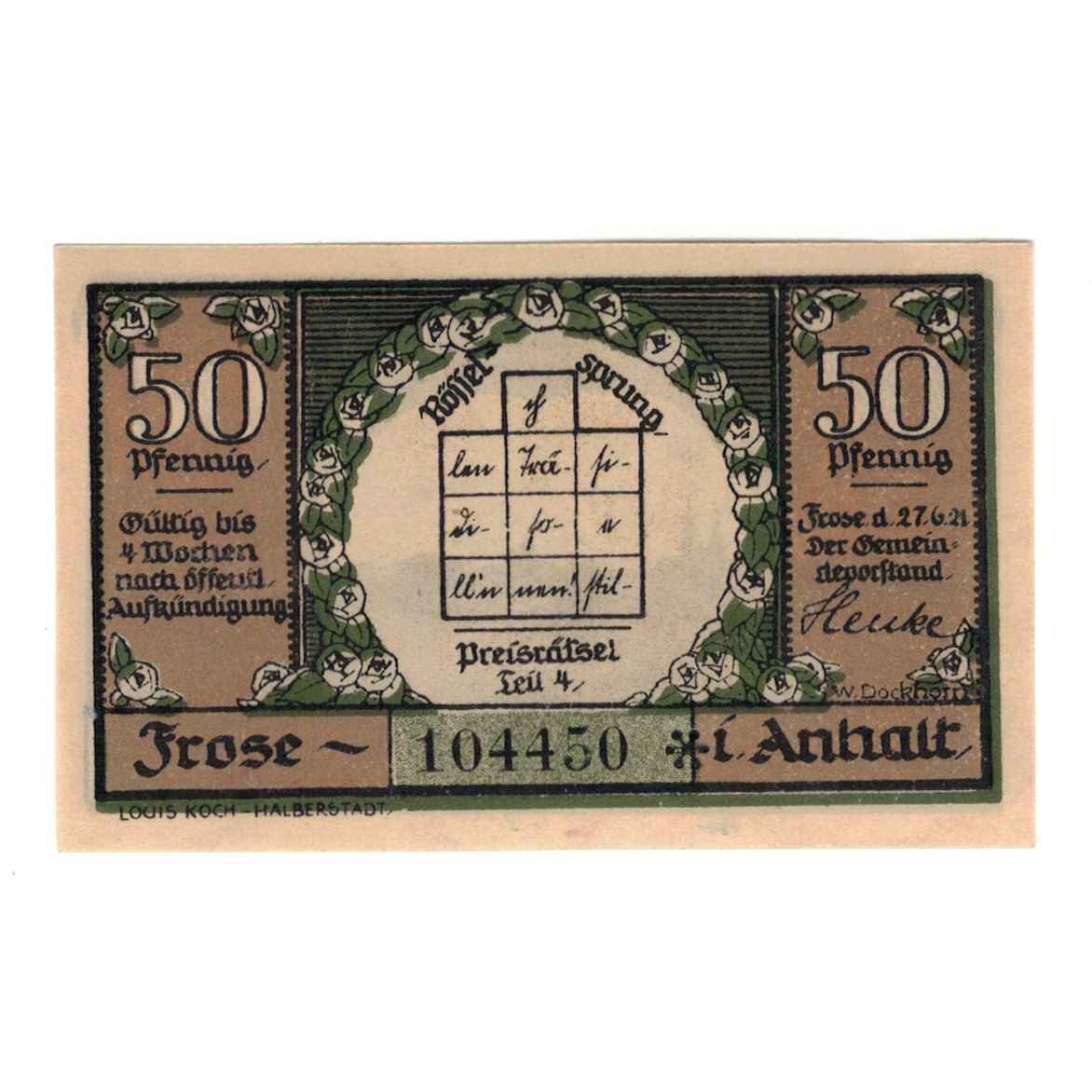 Banknote, Germany, Frose Gemeinde, 50 Pfennig, paysage, 1921, 1921-06-27