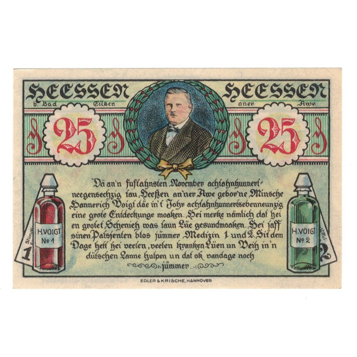 Billet, Allemagne, Heessen bei Eilsen Gemeinde, 25 Pfennig, paysage, 1921