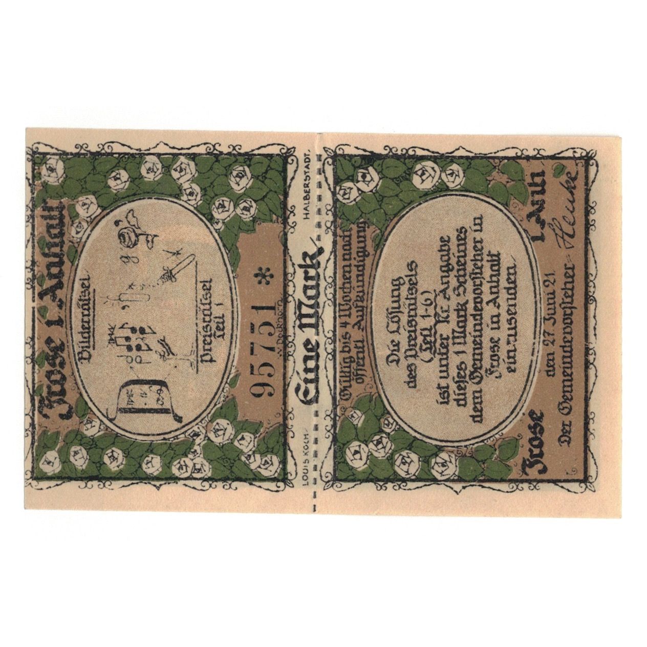 Billet, Allemagne, Frose Gemeinde, 50 Pfennig, personnage, 1921, 1921-06-27