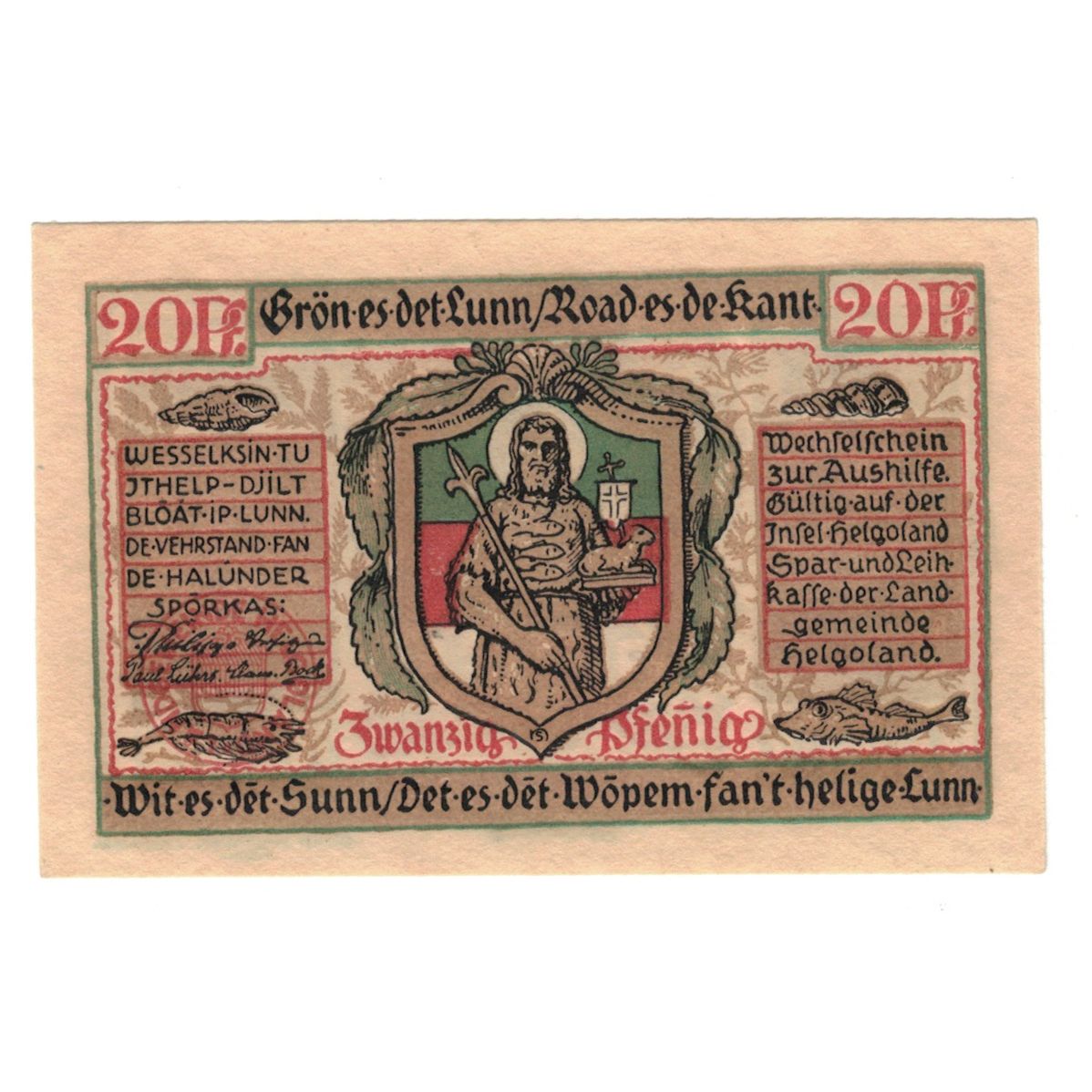 Banknote, Germany, Helgoland Spar & Leihkasse der Landgemeinde, 20 Pfennig