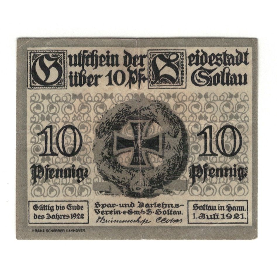 Billet, Allemagne, Soltau Spar und Darlehnsverein Soltau E.G.m.b.h, 10 Pfennig