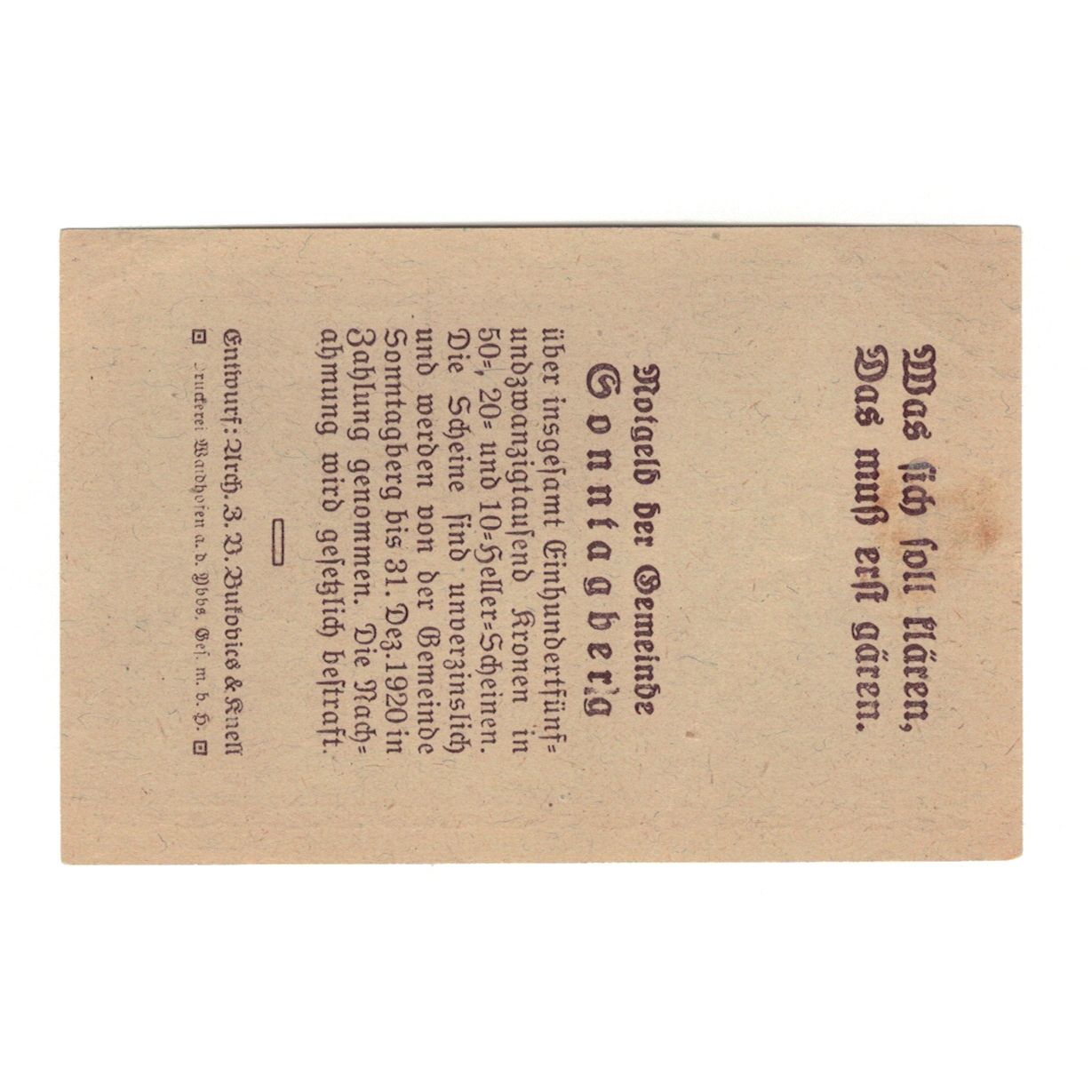 Banknote, Austria, Sonntagberg N.Ö. Gemeinde, 10 Heller, paysage, 1920