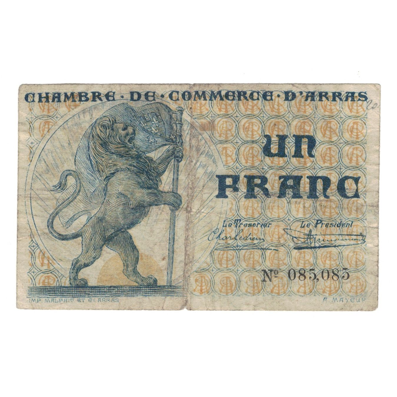 France, Arras, 1 Franc, 1923, AU(55-58), Pirot:13-5