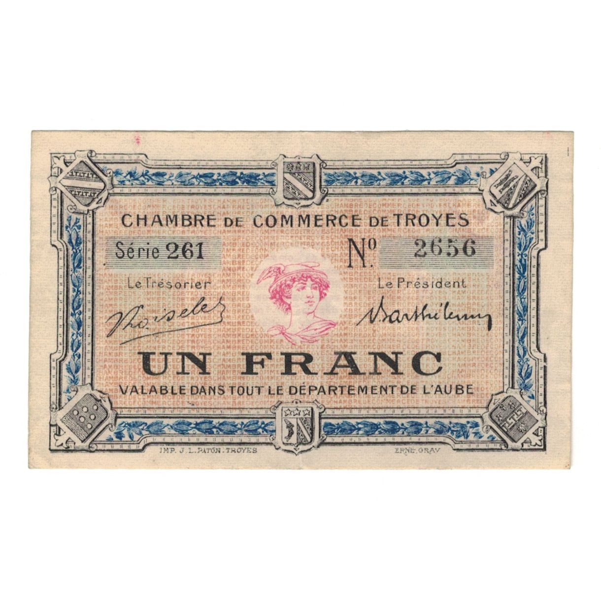 Frankreich, Troyes, 1 Franc, 1926, VZ, Pirot:124-12