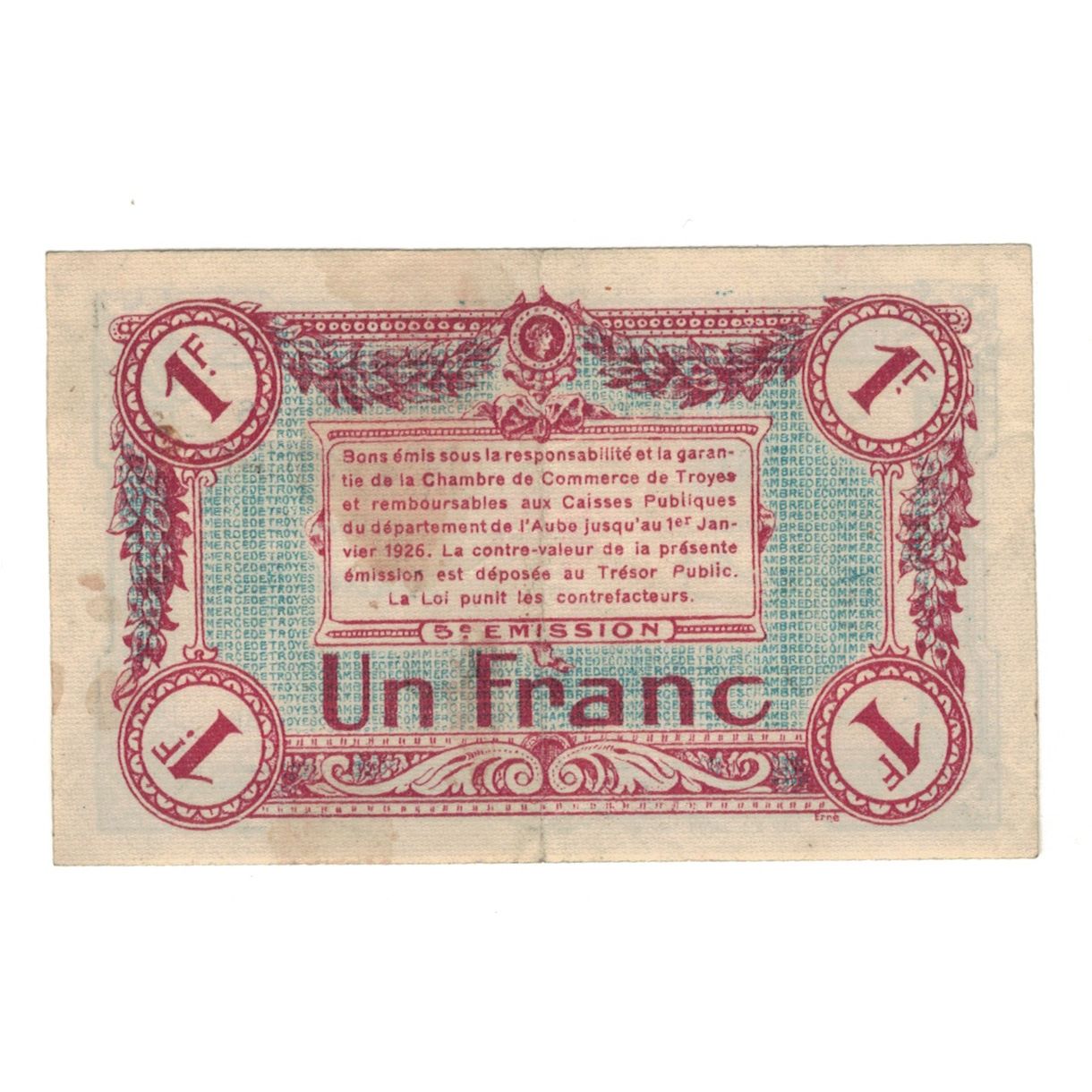Frankreich, Troyes, 1 Franc, 1926, VZ, Pirot:124-12