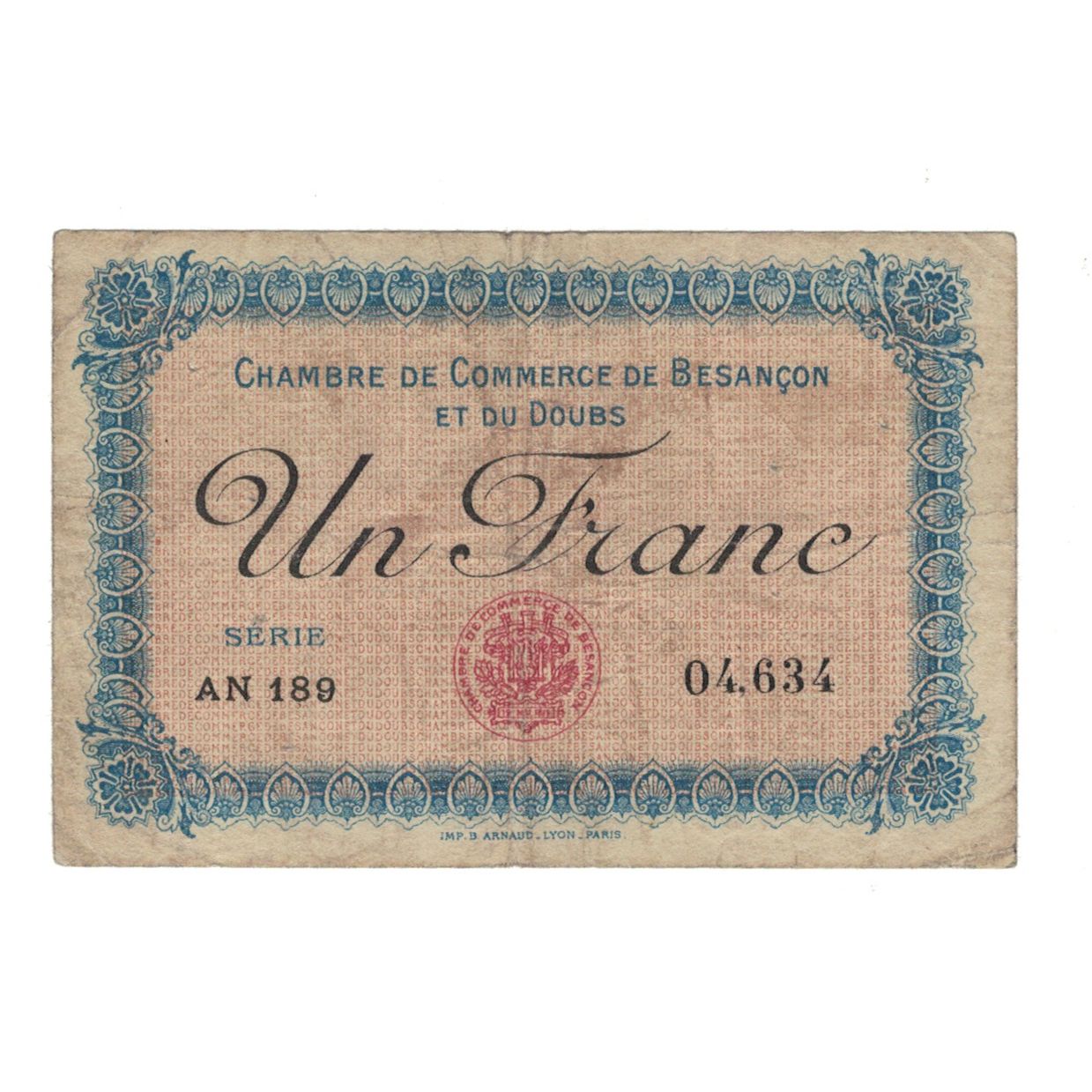 France, Besançon, 1 Franc, 1920, AU(55-58), Pirot:025.12