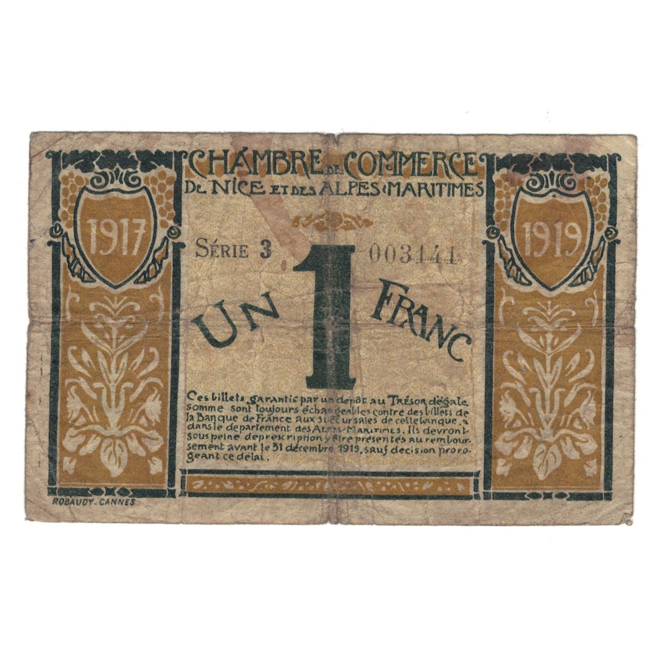 Frankreich, Nice, 1 Franc, 1917, VZ, Pirot:091.05