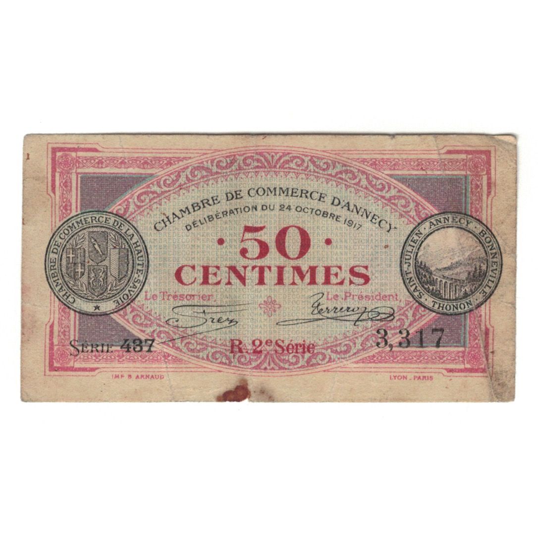 França, Annecy, 50 Centimes, 1917, AU(55-58), Pirot:10-9