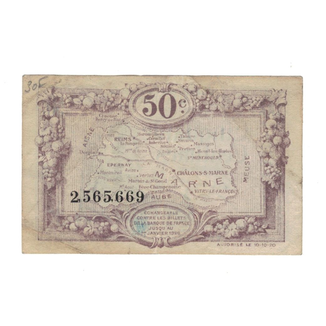 France, Marne, 50 Centimes, 1922, AU(50-53), Pirot:43-1
