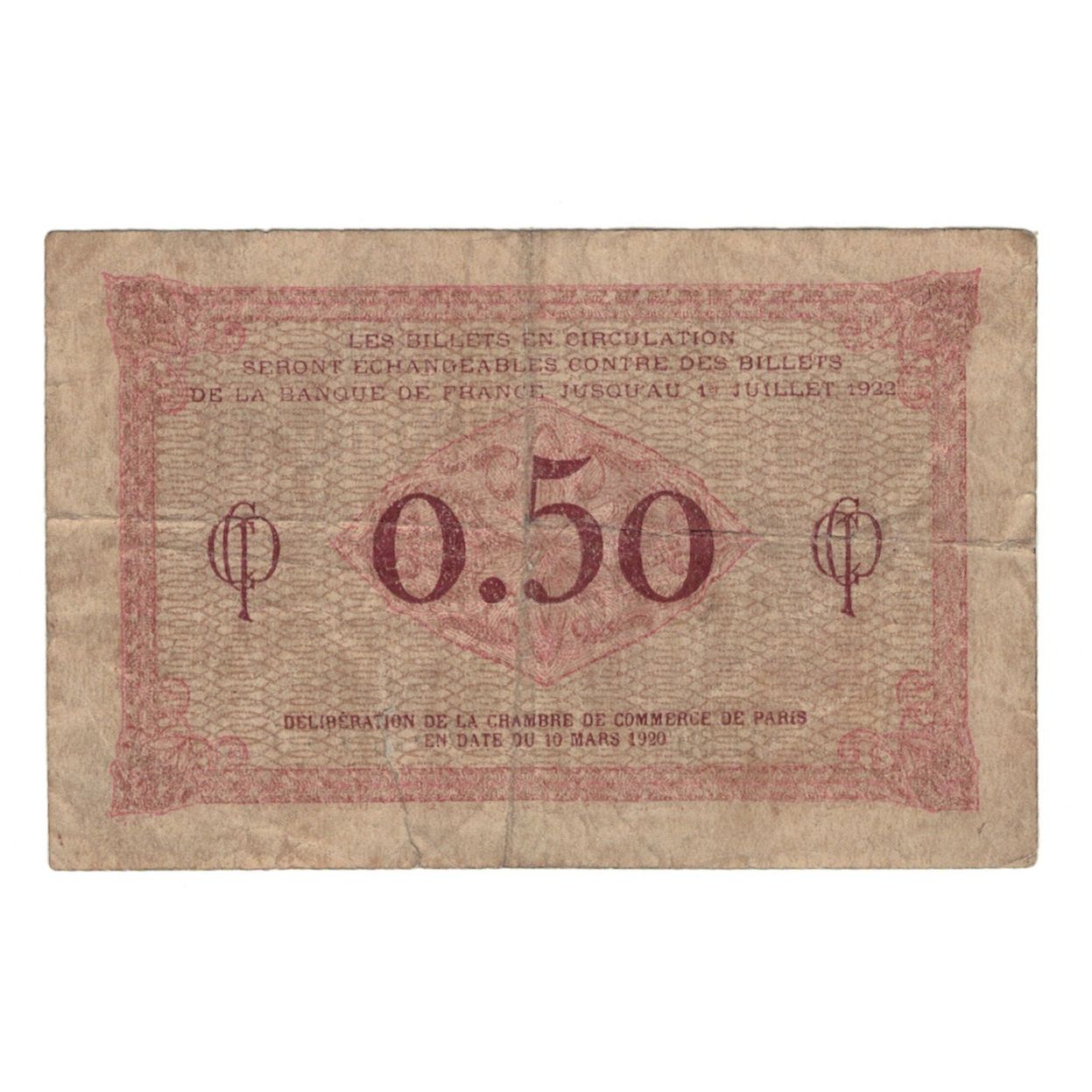France, Paris, 50 Centimes, 1920, AU(55-58), Pirot:97-19