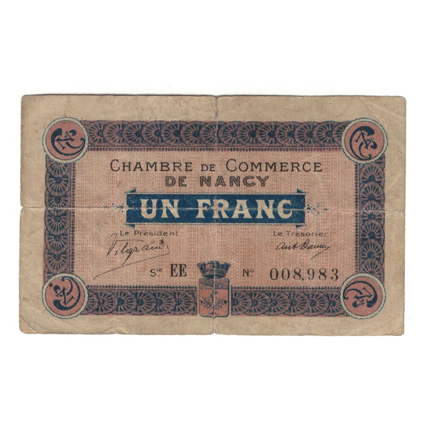 France, Nancy, 1 Franc, 1915, AU(55-58), Pirot:87-5