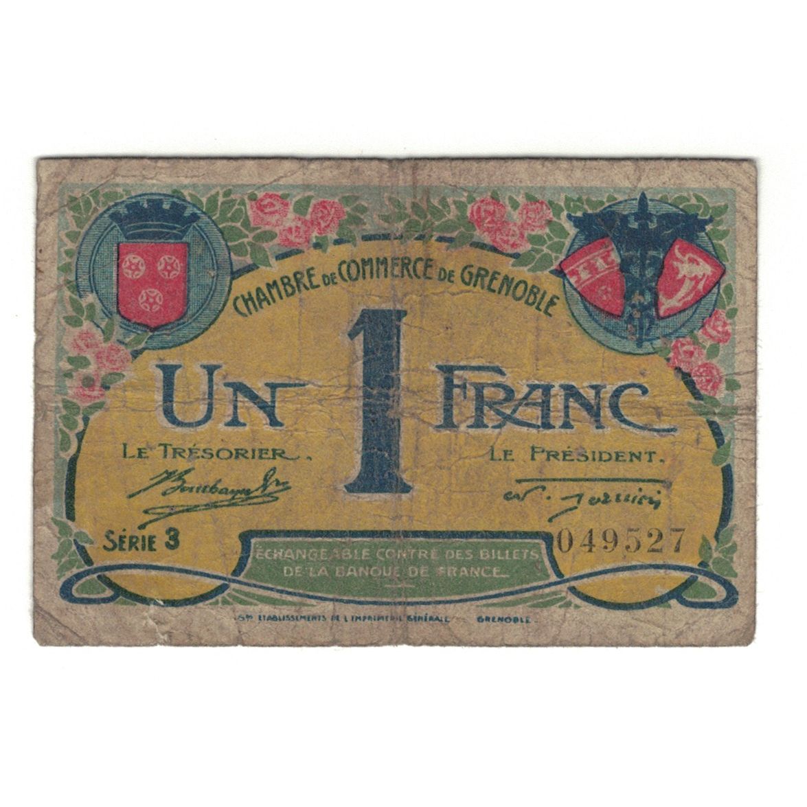 France, Grenoble, 1 Franc, 1917, AU(55-58), Pirot:63-20