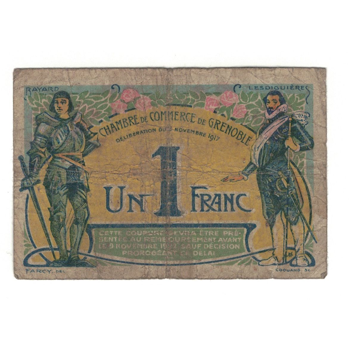 France, Grenoble, 1 Franc, 1917, AU(55-58), Pirot:63-20