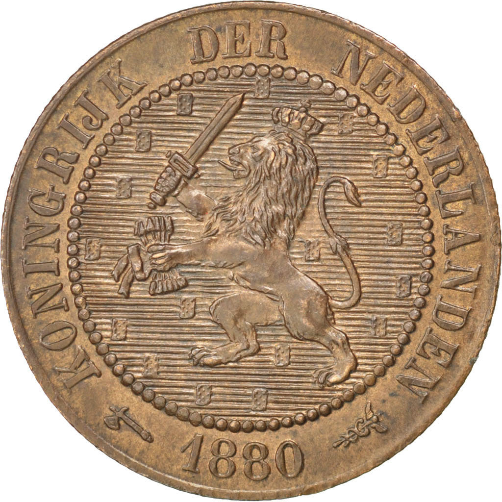 Netherlands, William III, 2-1/2 Cent, 1880, Bronze, MS(63), KM:108.1