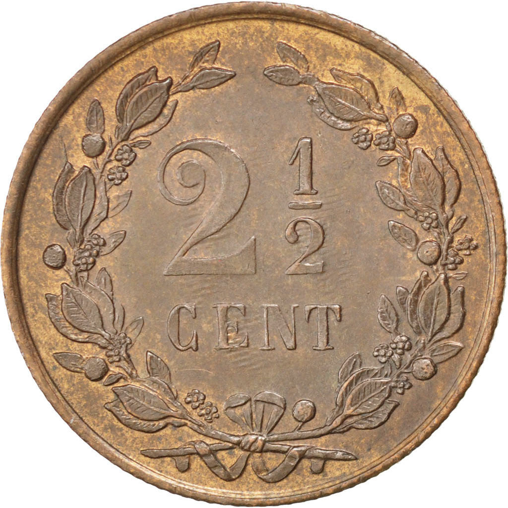 Netherlands, William III, 2-1/2 Cent, 1880, Bronze, MS(63), KM:108.1
