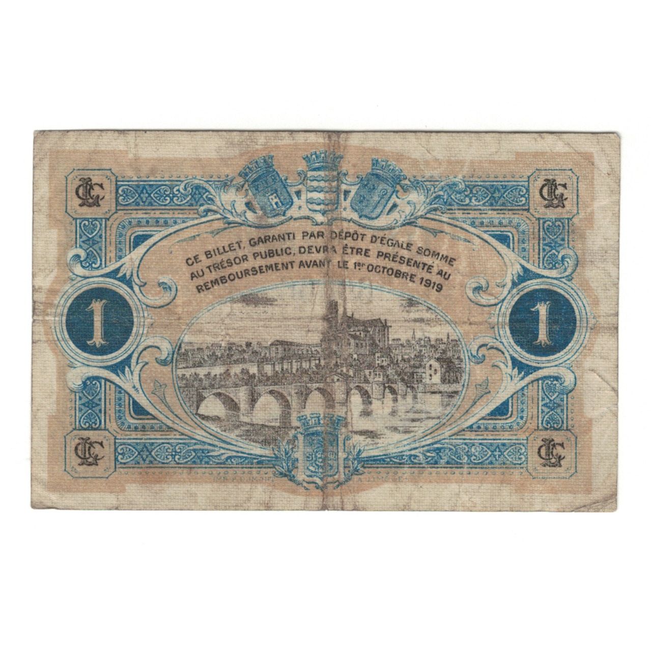 France, Limoges, 1 Franc, 1919, AU(55-58), Pirot:73-20