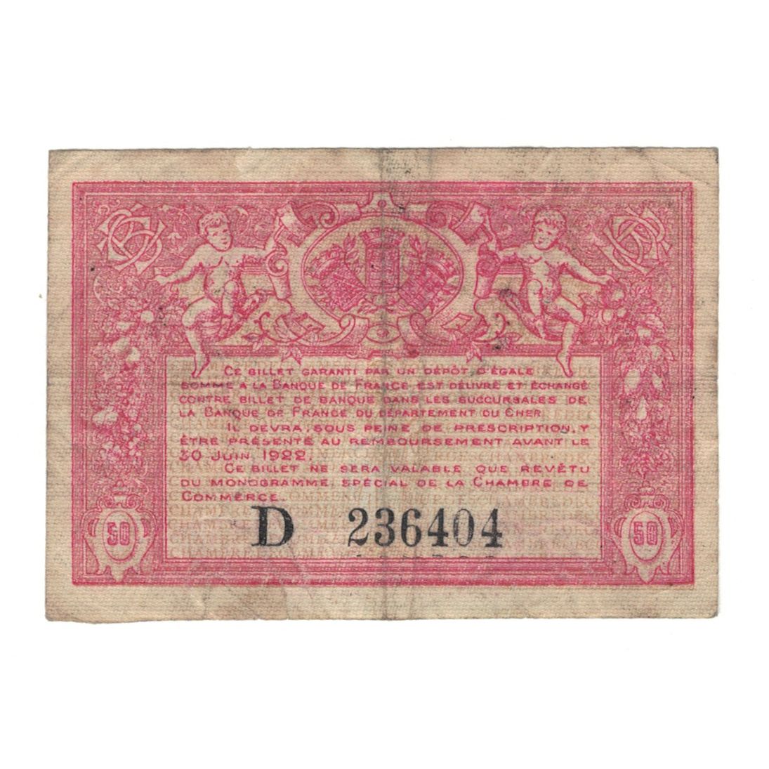 France, Bourges, 50 Centimes, 1922, AU(55-58), Pirot:32-8