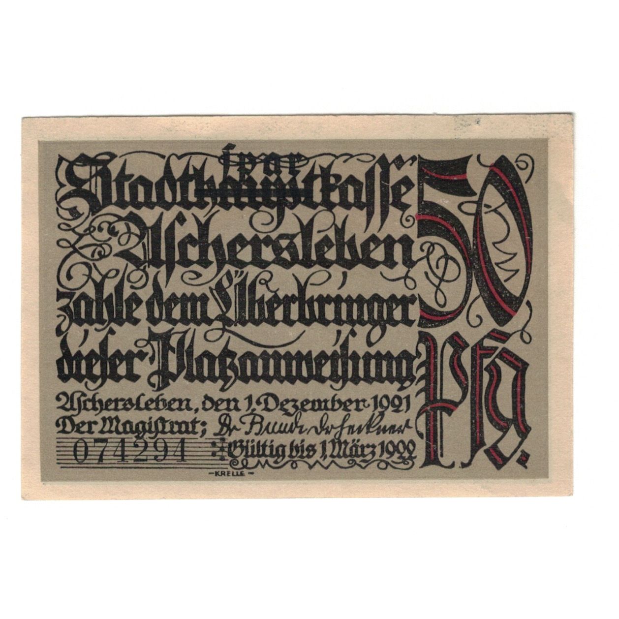 Banknote, Germany, Aschersleben Stadt, 50 Pfennig, Batiment, 1921, 1921-12-01