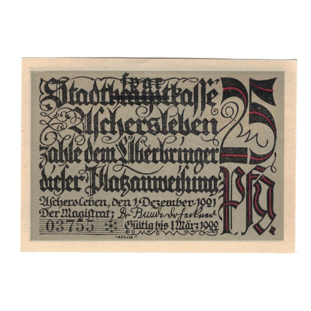 Banknote, Germany, Aschersleben Stadt, 25 Pfennig, Batiment, 1921, 1921-12-01