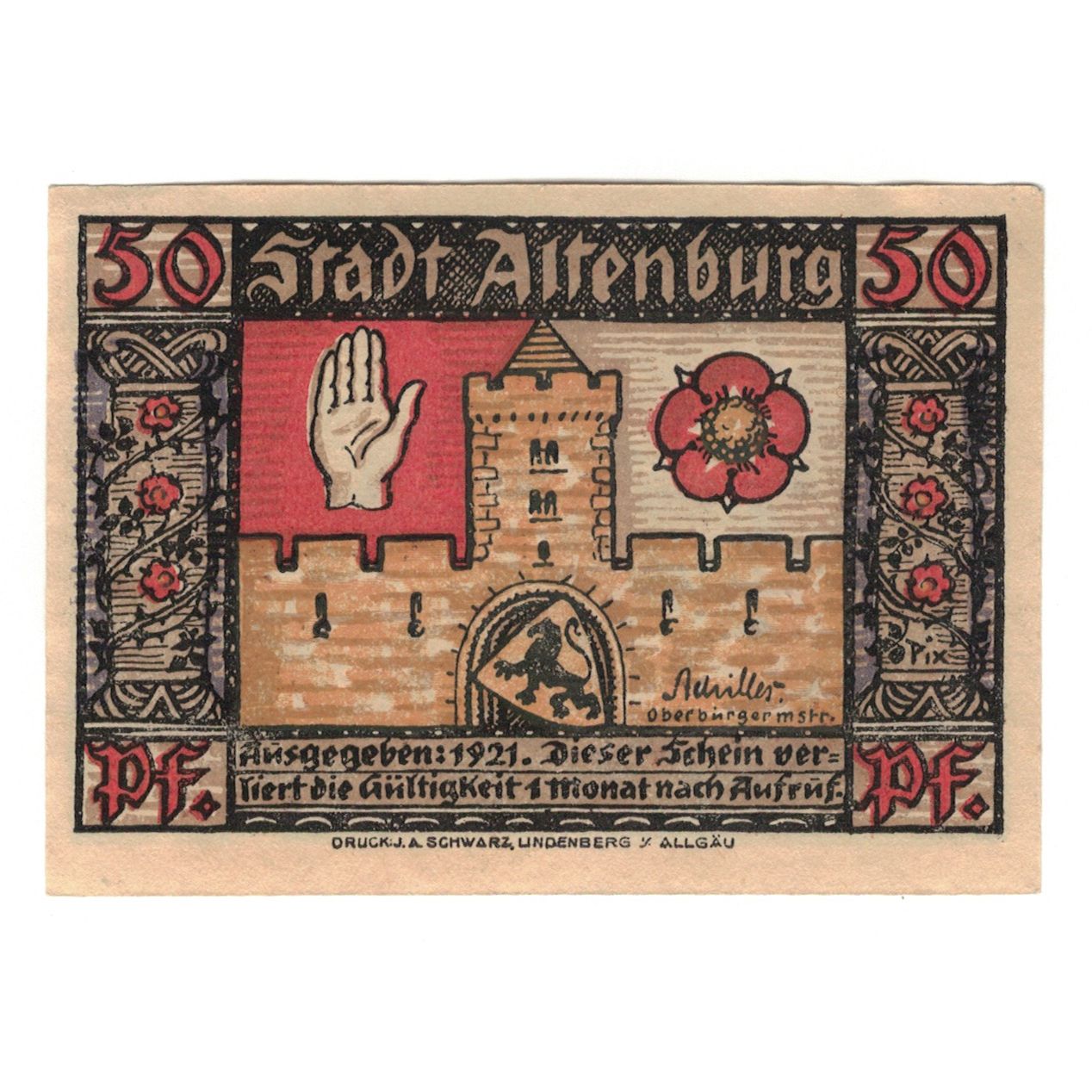 Banknote, Germany, Altenburg Stadt, 50 Pfennig, château, 1921, UNC(63)