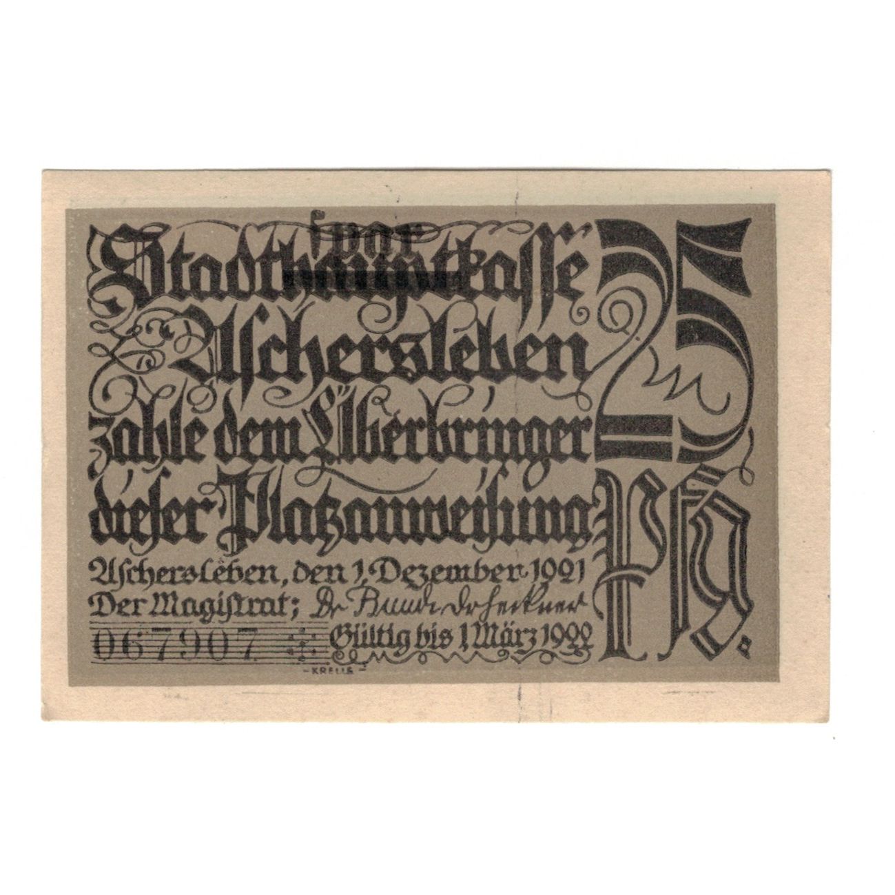 Banknote, Germany, Aschersleben Stadt, 25 Pfennig, animaux 1, 1921, 1921-12-01