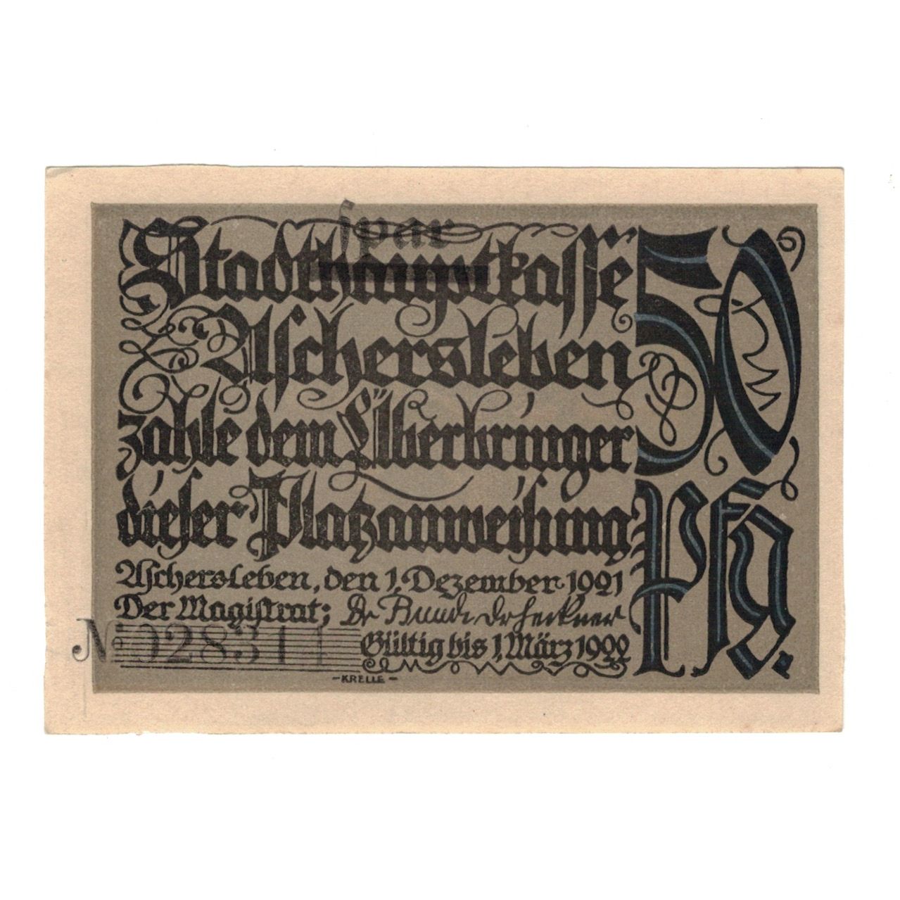 Banknote, Germany, Aschersleben Stadt, 50 Pfennig, personnage 1, 1921