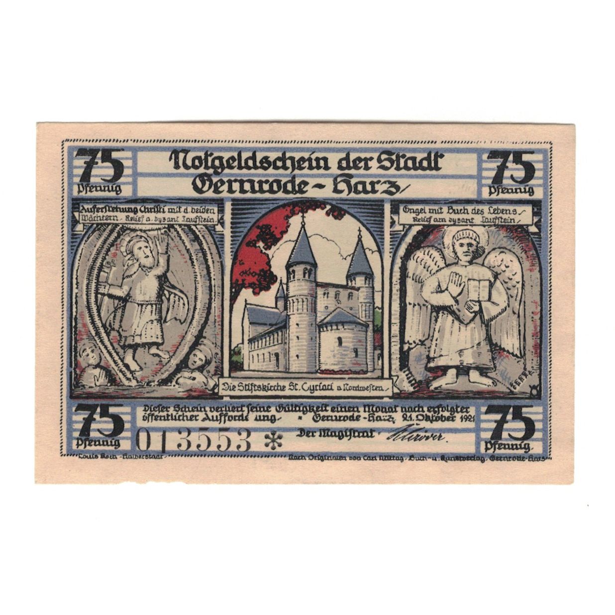 Billet, Allemagne, Gernrode a.H. Stadt, 75 Pfennig, personnage, 1921