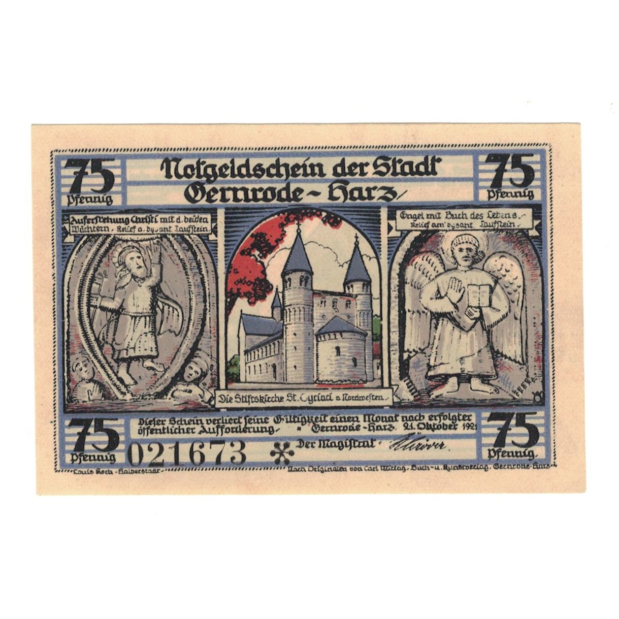 Banconote, Germania, Gernrode a.H. Stadt, 75 Pfennig, personnage 1, 1921