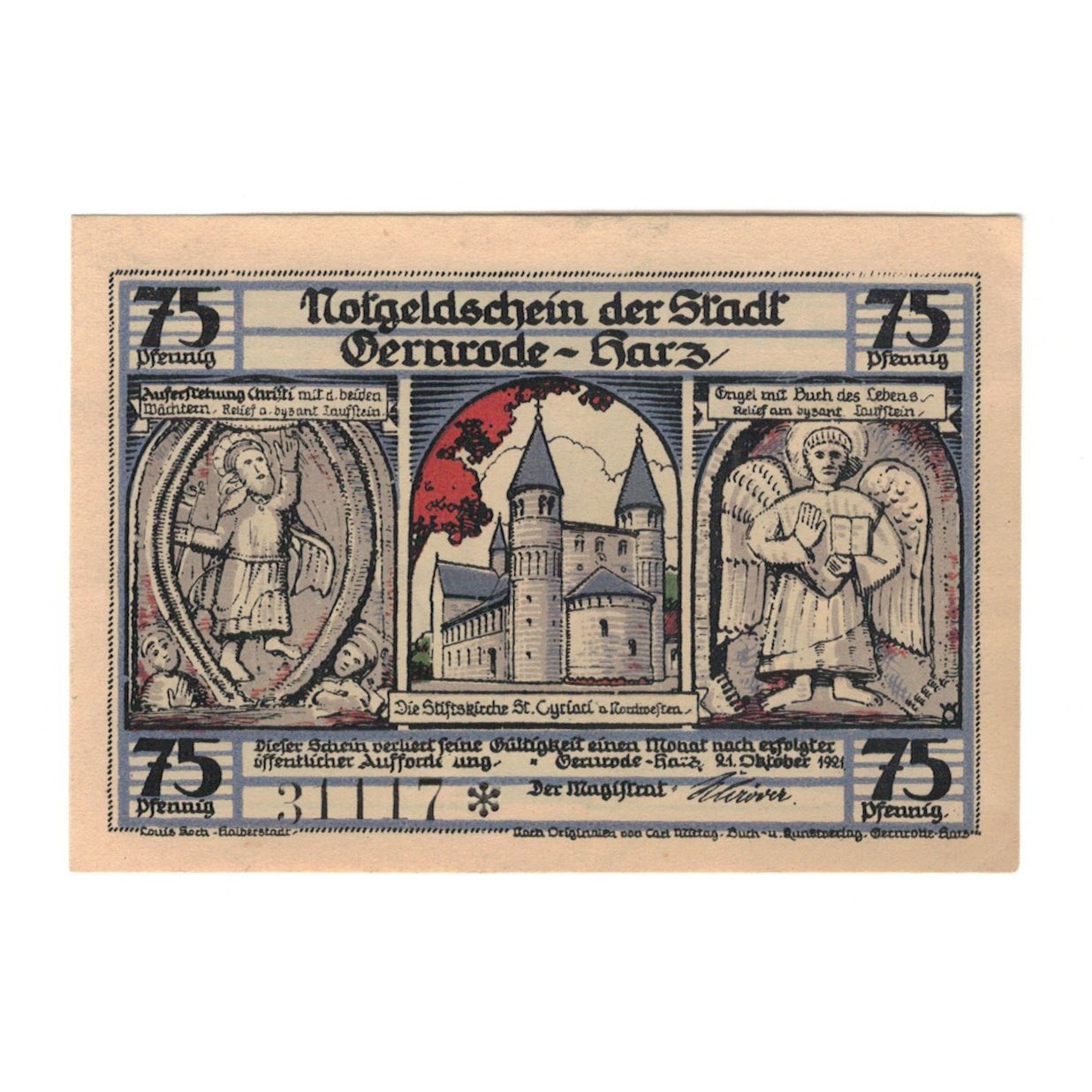 Banconote, Germania, Gernrode a.H. Stadt, 75 Pfennig, personnage 3, 1921