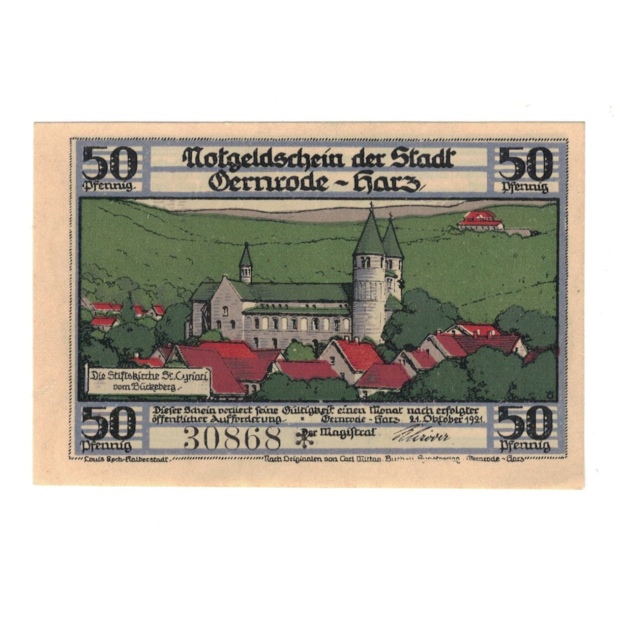 Banknote, Germany, Gernrode a.H. Stadt, 50 Pfennig, château, 1921, 1921-10-21