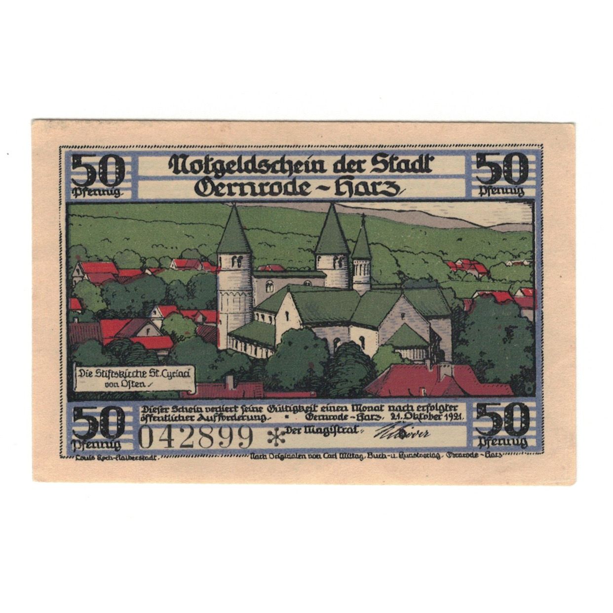 Billete, Alemania, Gernrode a.H. Stadt, 50 Pfennig, village 1, 1921, 1921-10-21