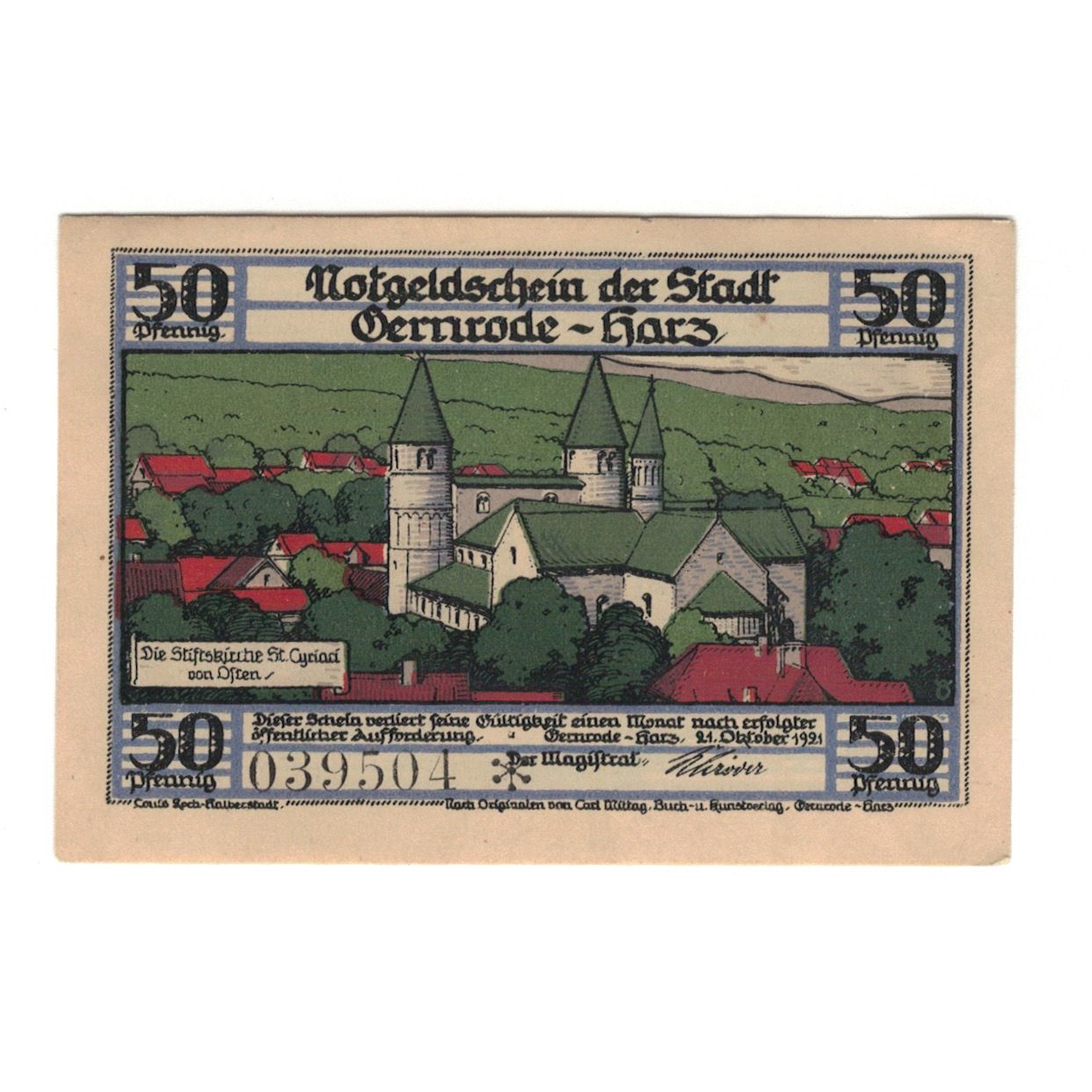 Biljet, Duitsland, Gernrode a.H. Stadt, 50 Pfennig, Village 4, 1921, 1921-10-21