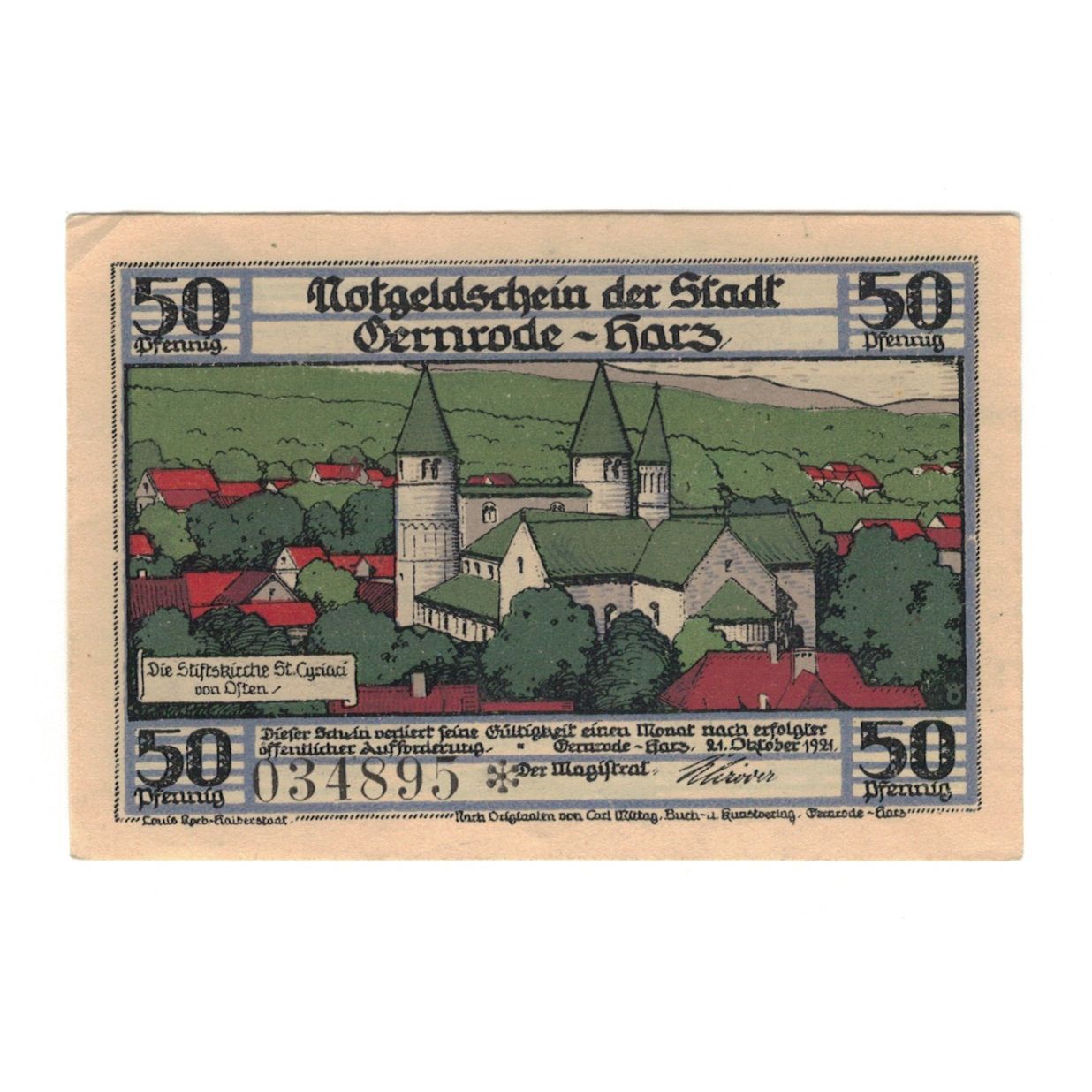 Biljet, Duitsland, Gernrode a.H. Stadt, 50 Pfennig, Village 5, 1921, 1921-10-21