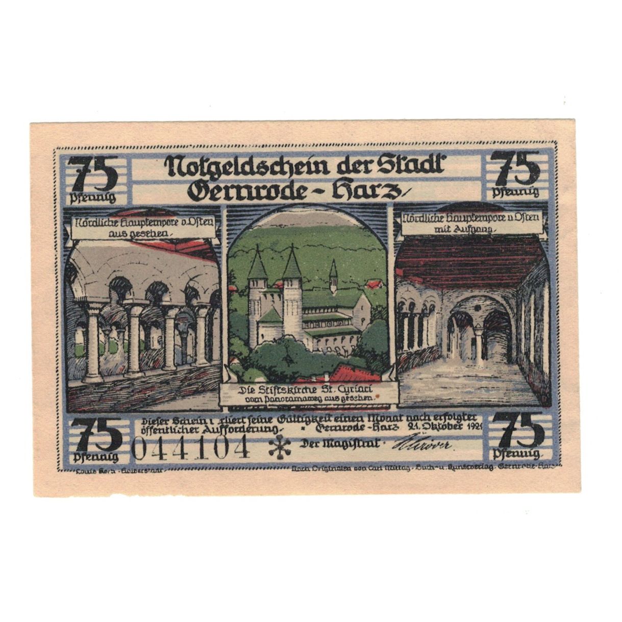 Banknote, Germany, Gernrode a.H. Stadt, 75 Pfennig, Eglise, 1921, 1921-10-21