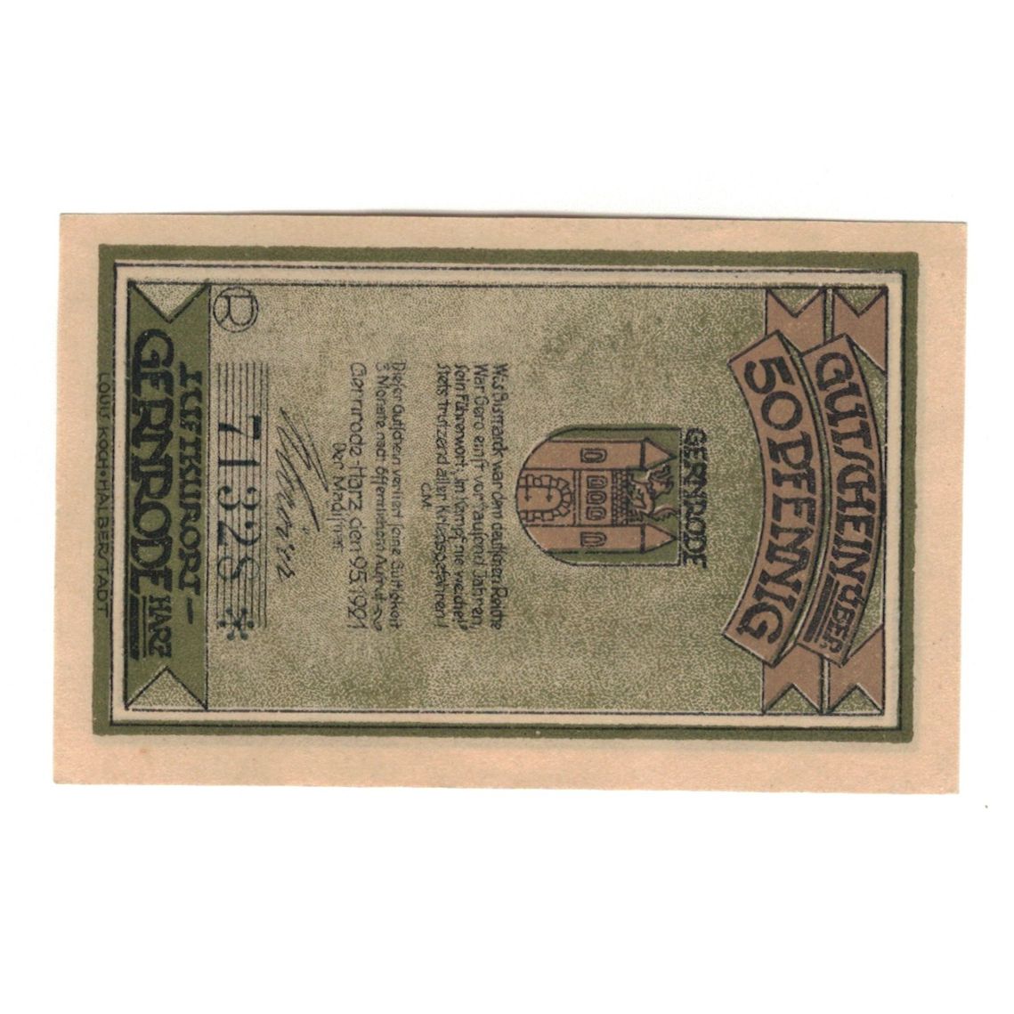 Nota, Alemanha, Gernrode a.H. Stadt, 50 Pfennig, personnage, 1921, 1921-10-21