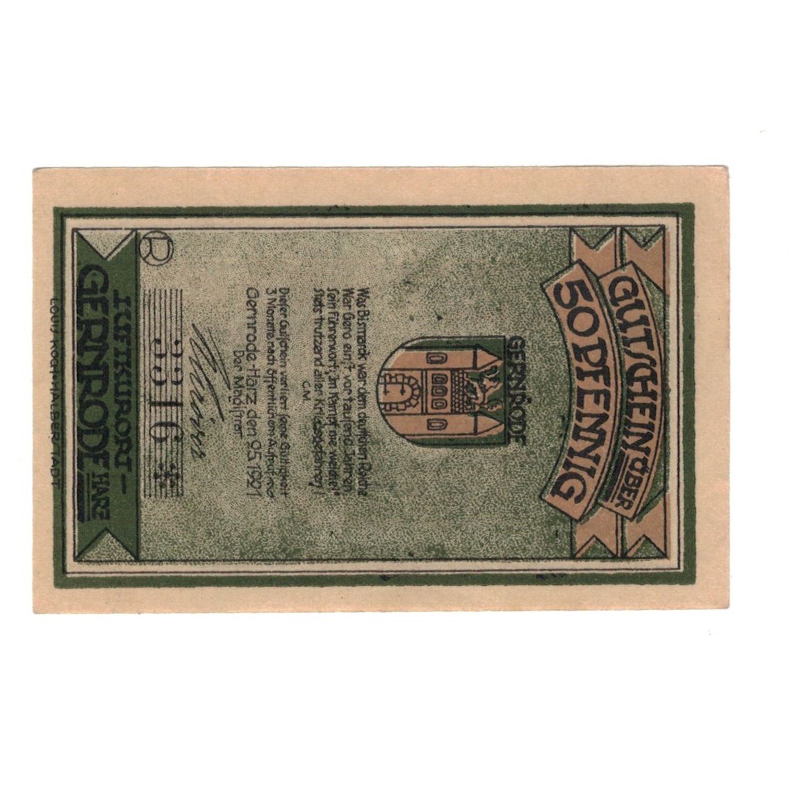 Banknote, Germany, Gernrode a.H. Stadt, 50 Pfennig, personnage 1, 1921